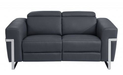 65" Dark Gray Italian Leather Reclining Love Seat (482200)