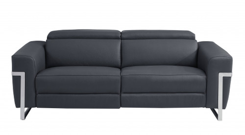 83" Dark Gray Italian Leather And Chrome Reclining Sofa (482206)