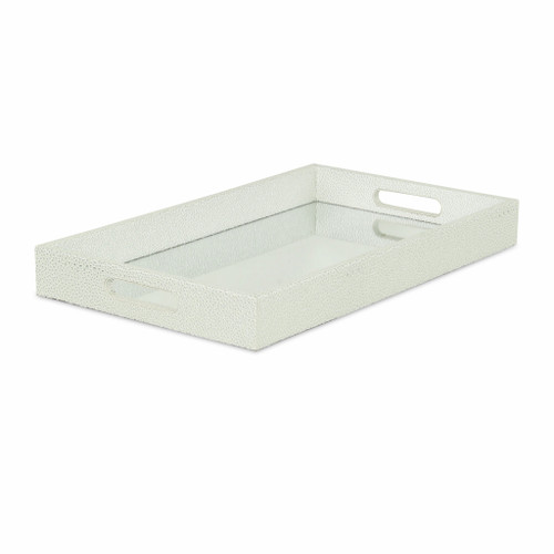 16" White Silver Rectangular Wood Handmade Tray With Handles (483295)