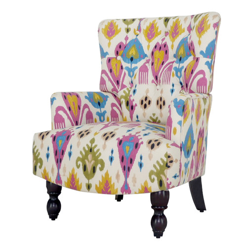 28" Pink Lemongrass And Brown Polyester Blend Abstract Floral Arm Chair (483763)