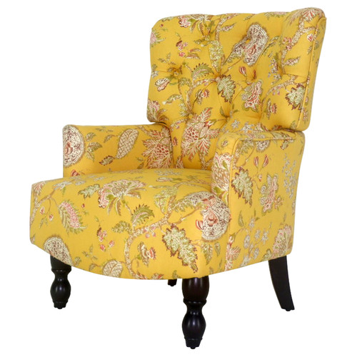 28" Golden Yellow Green And Brown Polyester Blend Toile Arm Chair (483772)