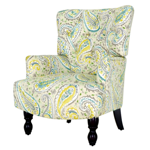 28" Aqua Lemongrass And Brown Polyester Blend Paisley Arm Chair (483773)