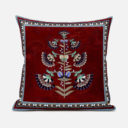 18X18 Red Blown Seam Broadcloth Floral Throw Pillow (485399)