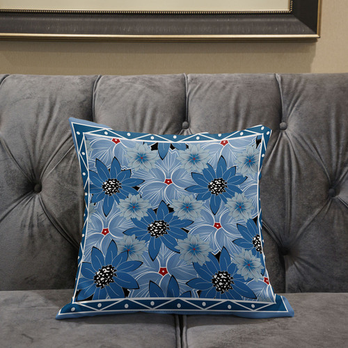 18X18 Gray Blue Blown Seam Broadcloth Floral Throw Pillow (485429)