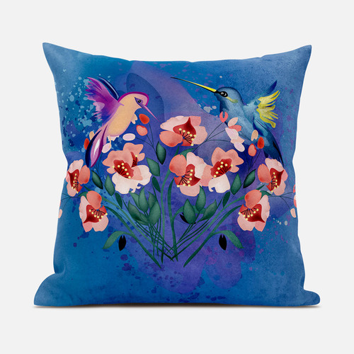 16X16 Blue Pink Gray Bird Blown Seam Broadcloth Animal Print Throw Pillow (485500)