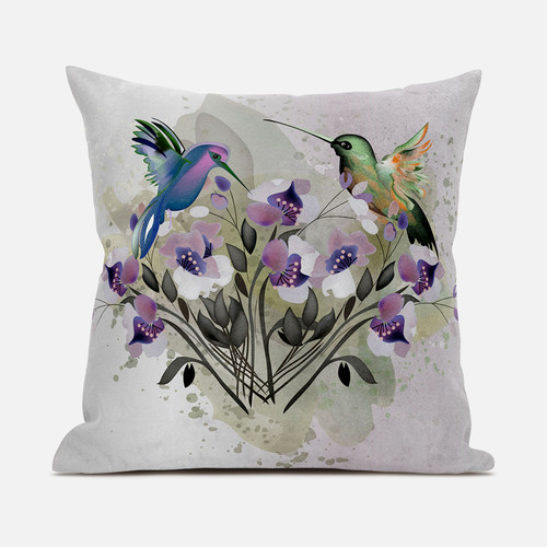 16X16 Beige Purple Brown Green Bird Blown Seam Broadcloth Animal Print Throw Pillow (485523)