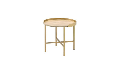 22" Gold And Oak Manufactured Wood And Metal Round End Table (485845)
