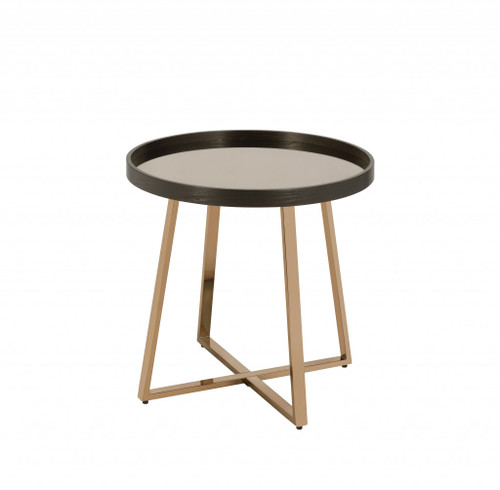 23" Champagne Walnut And Mirrored Metal Round End Table (485850)