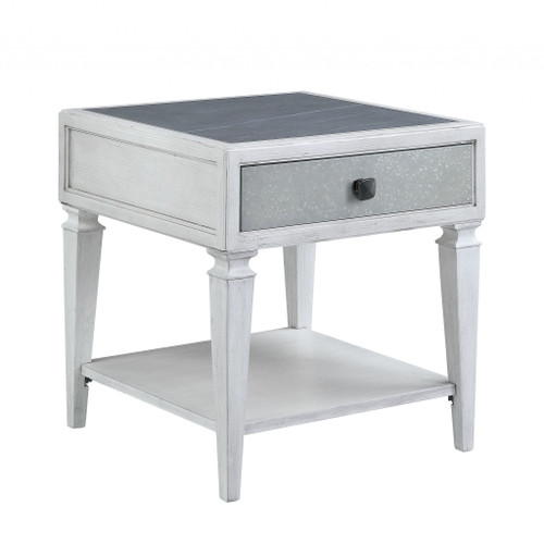 24" Weathered White And Rustic Gray Stone And Wood Square End Table (485885)
