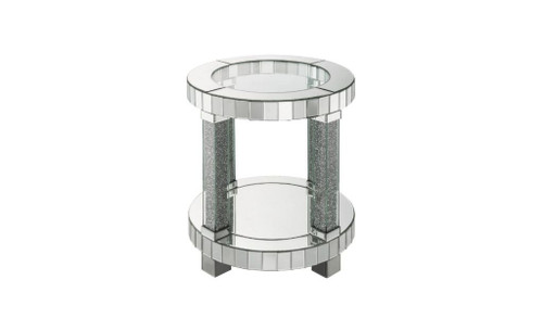 24" Clear Glass And Mirrored Round End Table With Shelf (486343)