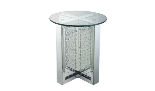 23" Clear Glass And Mirrored Round End Table With Drawer (486345)
