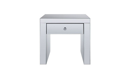 23" Silver Glass And Manufactured Wood Square Mirrored End Table With Drawer (486355)