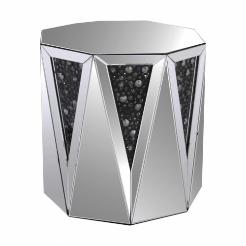 24" Silver And Faux Crystals Octagon Mirrored End Table (486360)