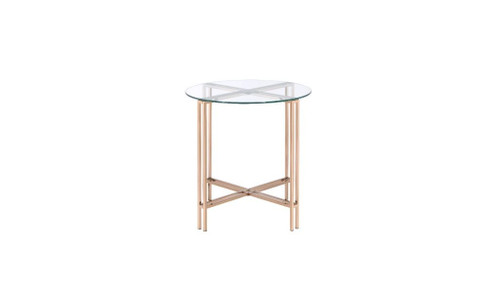 24" Champagne And Clear Glass And Metal Round End Table (486362)