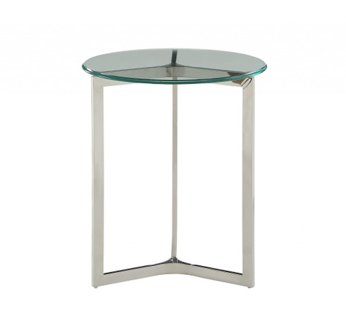 24" Chrome And Clear Glass And Metal Round End Table (486372)