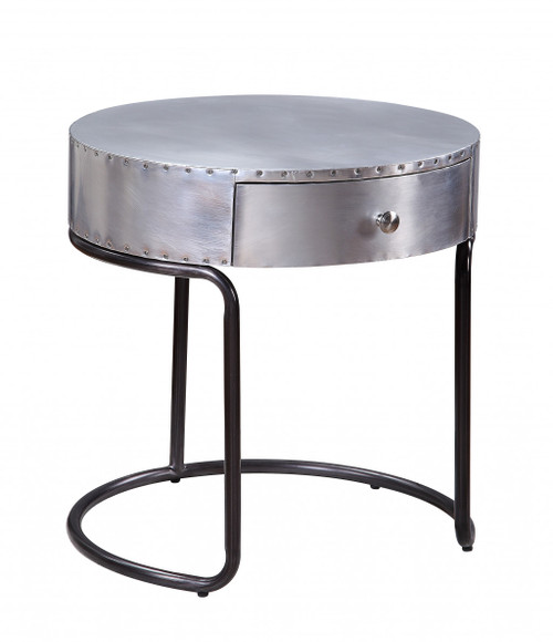 21" Aluminum And Silver Aluminum And Manufactured Wood Round End Table With Drawer (486384)