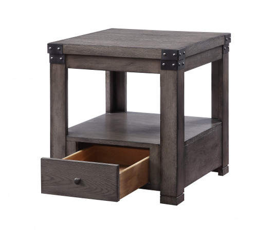 24" Ash Gray Square End Table With Drawer And Shelf (486396)