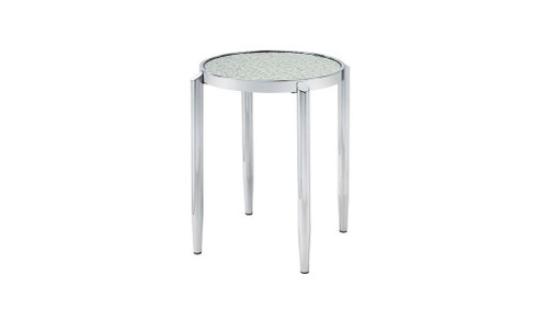 25" Silver Mirrored And Metal Round End Table (486411)
