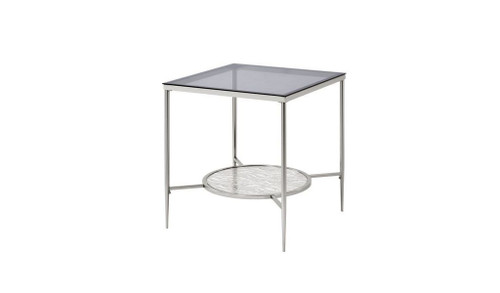 24" Chrome And Clear Glass And Metal Square End Table With Shelf (486412)