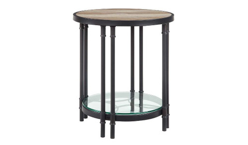 24" Sandy Black And Oak Manufactured Wood And Metal Round End Table With Shelf (486414)