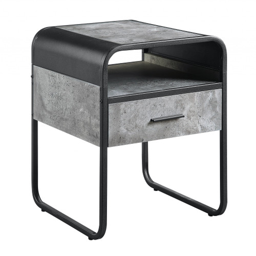 22" Black And Concrete Gray Manufactured Wood And Metal Square End Table With Drawer And Shelf (486420)
