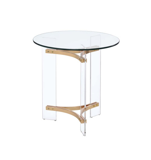 24" Gold And Clear Glass And Metal Round End Table (486421)