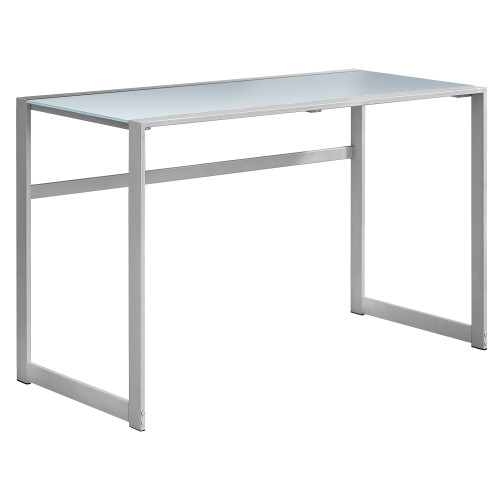 22" X 48" X 30" Silver, White, Tempered Glass, Metal - Computer Desk (333497)