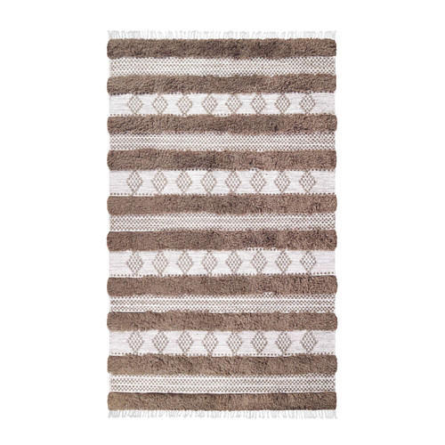 8' X 10' Olive And Ivory Wool Striped Flatweave Handmade Stain Resistant Area Rug With Fringe (487286)