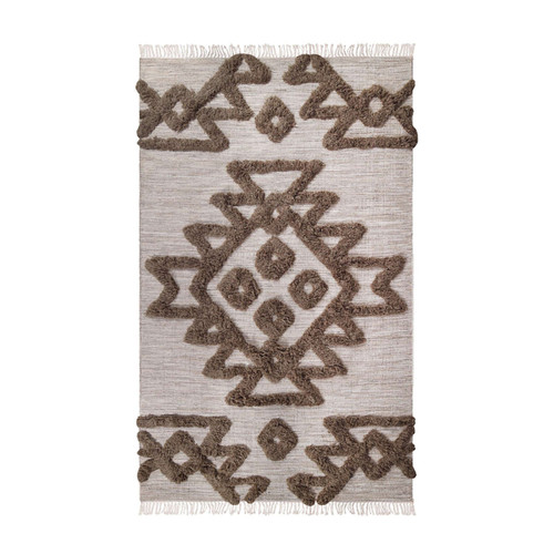 4' X 6' Sand And Taupe Wool Geometric Flatweave Handmade Stain Resistant Area Rug With Fringe (487293)