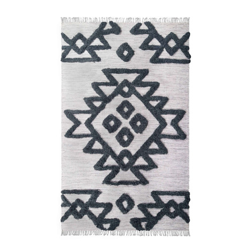 5' X 8' Ivory And Charcoal Wool Geometric Flatweave Handmade Stain Resistant Area Rug With Fringe (487296)