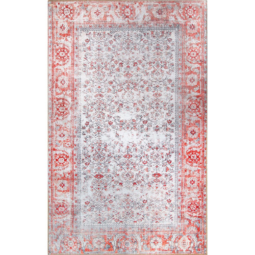 5' X 8' Berry Red Oriental Power Loom Stain Resistant Area Rug (487317)