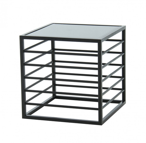 24" Black And Metal Contemporary Glass Square End Table (487353)