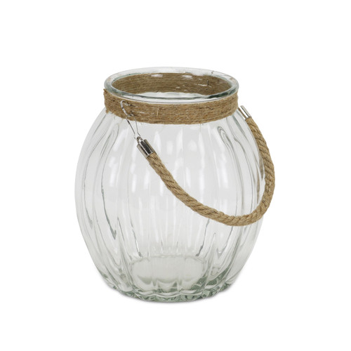 9.5" Clear And Brown Textured Oval Glass Jar With Rope (488171)