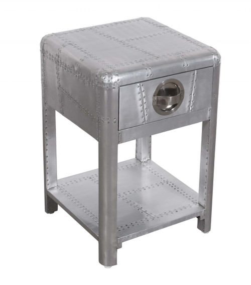 24" Silver Aluminum Square End Table With Drawer And Shelf (488526)