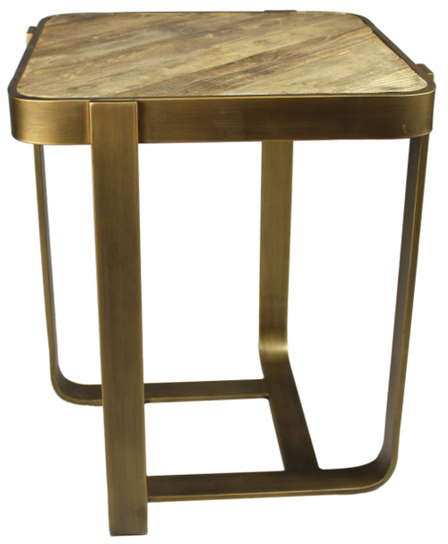 24" Brass And Brown Solid Wood And Iron Square End Table (488546)