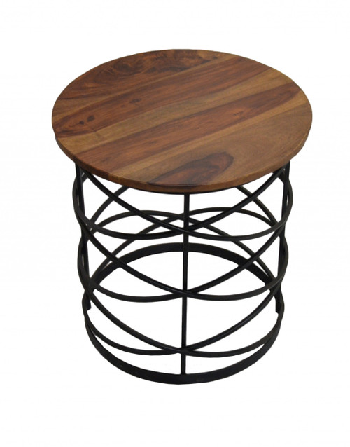 19" Black And Brown Solid Wood And Iron Round End Table (488547)