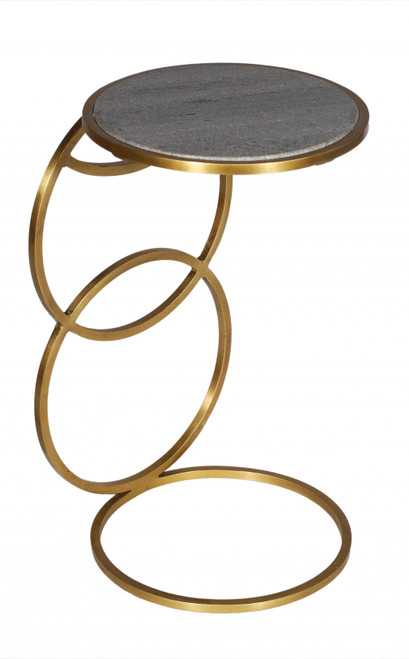 21" Gold And Gray Marble And Iron Round End Table (488550)
