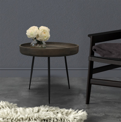 18" Black And Gray Solid Wood And Iron Round End Table (488552)