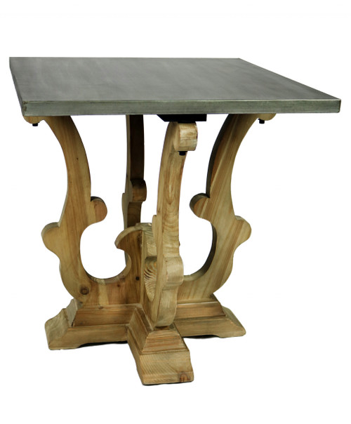 24" Natural Brown And Gray Metal And Solid Wood Square End Table (488559)