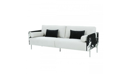 89" White Faux Cowhide And Silver Sofa (488833)