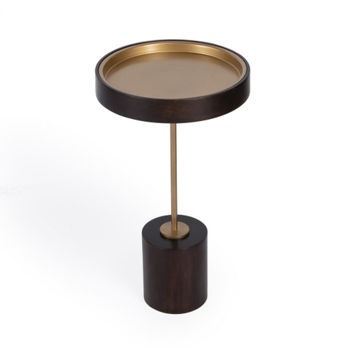 22" Black And Rosegold Solid Wood Round End Table (488928)