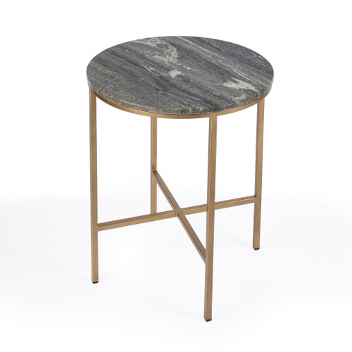 23" Brass And Gray Marble Round End Table (488930)
