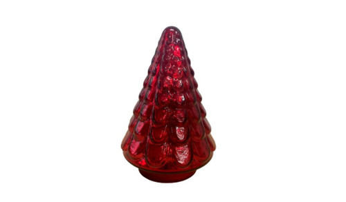 7" Embossed Red Glass Christmas Tree Sculpture (489093)