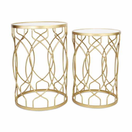 Set Of Two 25" Gold Mirrored And Steel Round Nested Tables (489323)