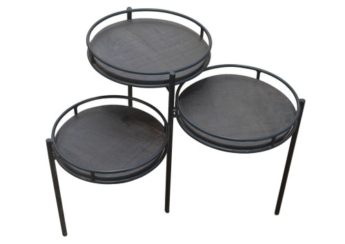23" Black Solid Wood And Iron Round End Table (490142)