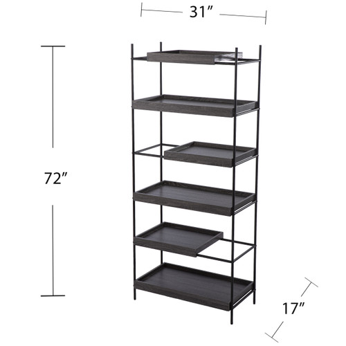 72" Black Sliding Shelf Five Tier Etagere Bookcase (490164)