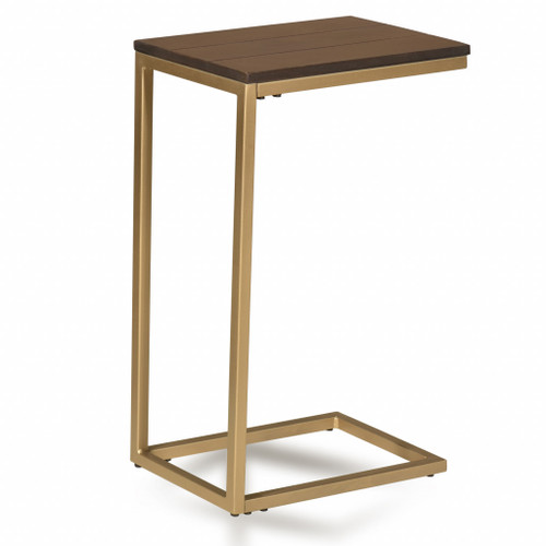 25" Gold And Elm Solid Wood Rectangular End Table (493231)