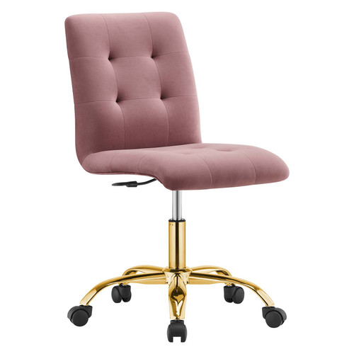 Prim Armless Performance Velvet Office Chair - Gold Dusty Rose EEI-4973-GLD-DUS