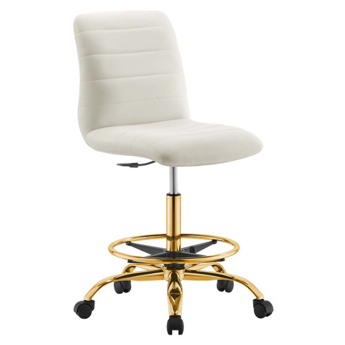 Ripple Armless Performance Velvet Drafting Chair - Gold Ivory EEI-4976-GLD-IVO