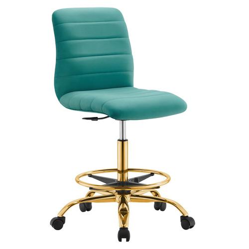 Ripple Armless Performance Velvet Drafting Chair - Gold Teal EEI-4976-GLD-TEA
